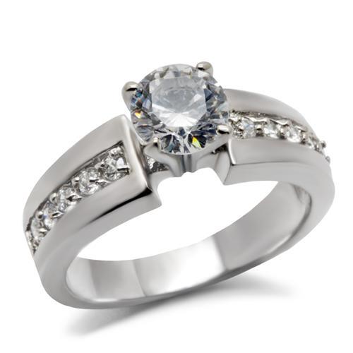 TK068 - High polished (no plating) Stainless Steel Ring with AAA Grade CZ  in Clear - Alamode