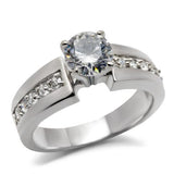 TK068 - High polished (no plating) Stainless Steel Ring with AAA Grade CZ  in Clear - Alamode
