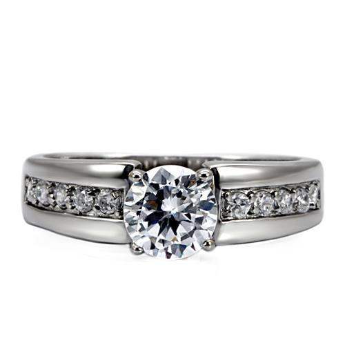 TK068 - High polished (no plating) Stainless Steel Ring with AAA Grade CZ in Clear - Alamode - Flyclothing LLC