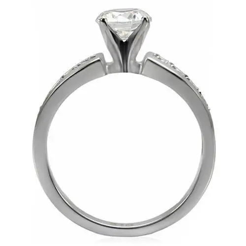 TK068 - High polished (no plating) Stainless Steel Ring with AAA Grade CZ in Clear - Alamode - Flyclothing LLC