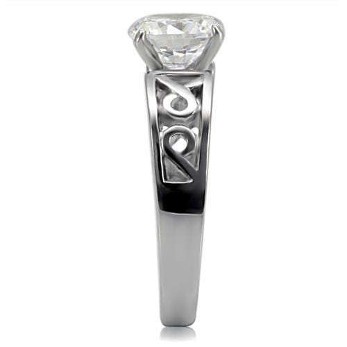 TK069 - High polished (no plating) Stainless Steel Ring with AAA Grade CZ in Clear - Alamode - Flyclothing LLC