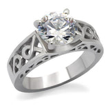 TK069 - High polished (no plating) Stainless Steel Ring with AAA Grade CZ  in Clear - Alamode