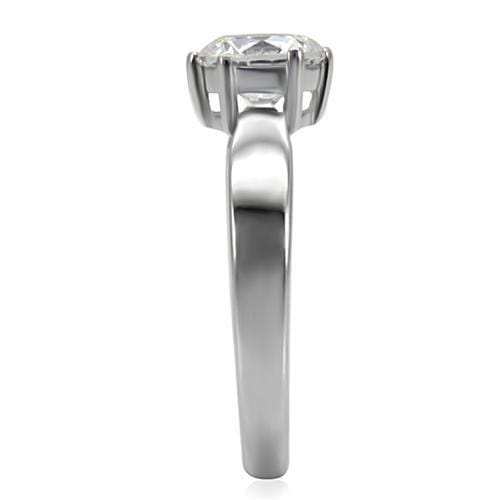 TK071 - High polished (no plating) Stainless Steel Ring with AAA Grade CZ in Clear - Alamode - Flyclothing LLC