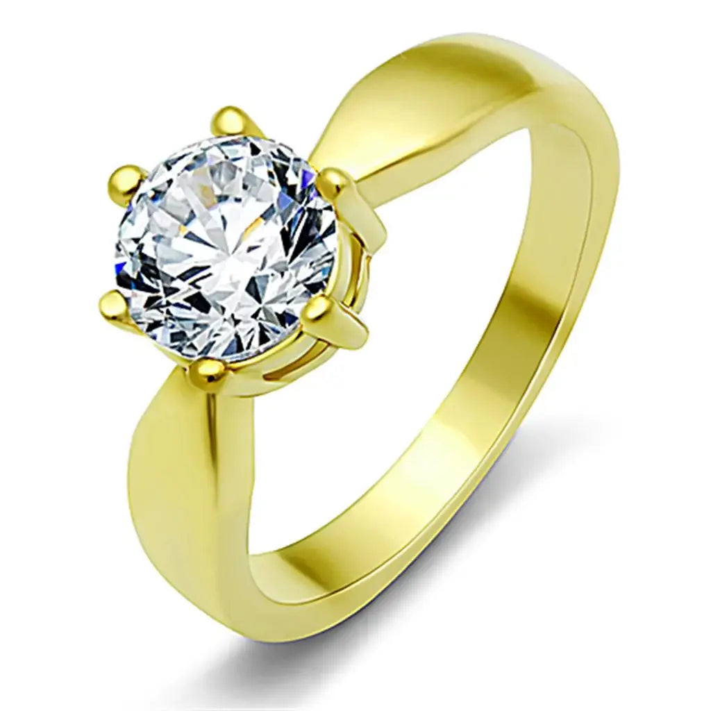 TK071G - IP Gold(Ion Plating) Stainless Steel Ring with AAA Grade CZ in Clear - Alamode - Flyclothing LLC