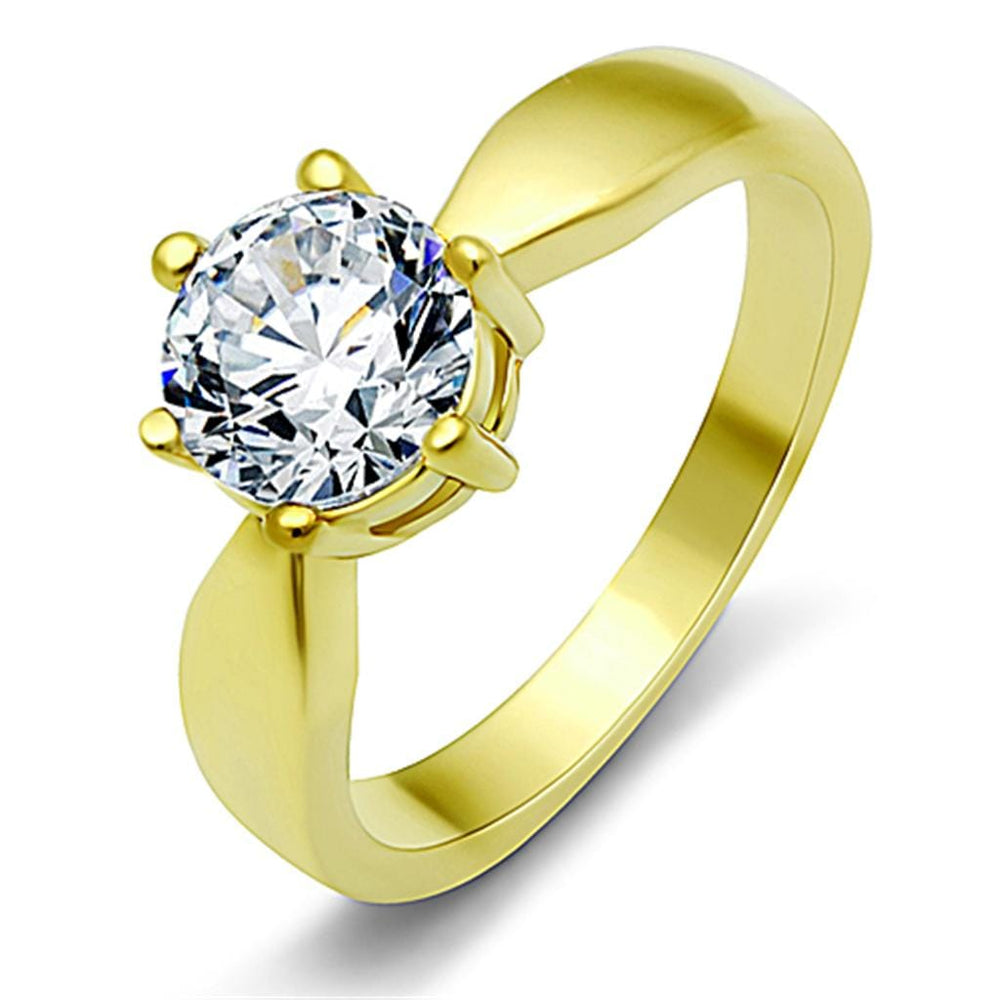 TK071G - IP Gold(Ion Plating) Stainless Steel Ring with AAA Grade CZ  in Clear - Alamode