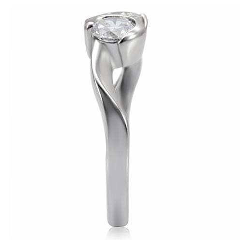 TK072 - High polished (no plating) Stainless Steel Ring with AAA Grade CZ in Clear - Alamode - Flyclothing LLC