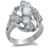 TK074 - High polished (no plating) Stainless Steel Ring with AAA Grade CZ  in Clear