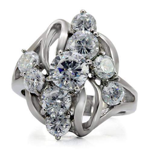 TK074 - High polished (no plating) Stainless Steel Ring with AAA Grade CZ in Clear - Alamode - Flyclothing LLC