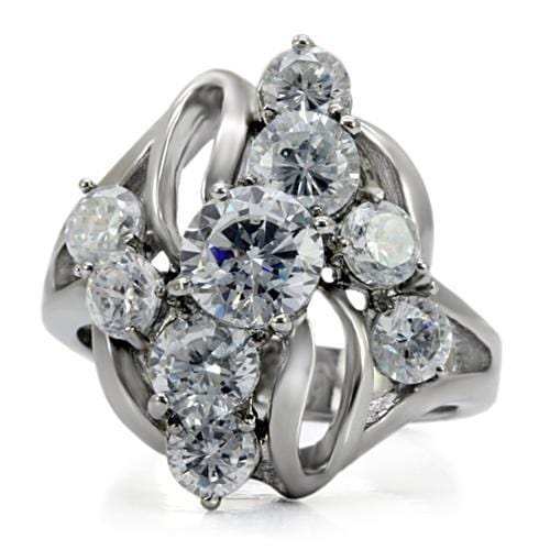TK074 - High polished (no plating) Stainless Steel Ring with AAA Grade CZ in Clear - Alamode - Flyclothing LLC