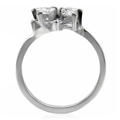 TK075 - High polished (no plating) Stainless Steel Ring with AAA Grade CZ in Clear - Alamode - Flyclothing LLC