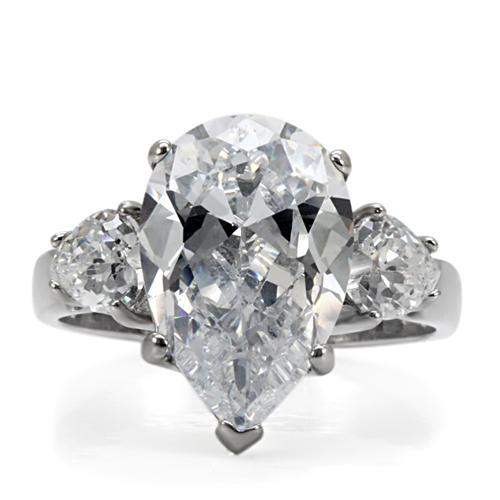 TK076 - High polished (no plating) Stainless Steel Ring with AAA Grade CZ in Clear - Alamode - Flyclothing LLC