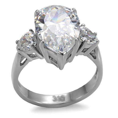 TK076 - High polished (no plating) Stainless Steel Ring with AAA Grade CZ  in Clear - Alamode