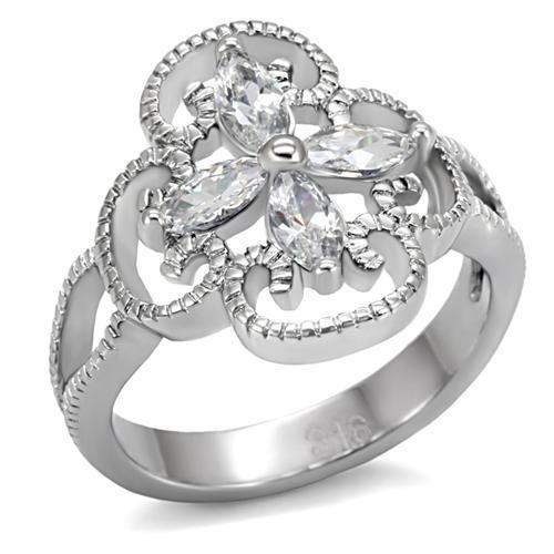 TK078 - High polished (no plating) Stainless Steel Ring with AAA Grade CZ in Clear - Alamode - Flyclothing LLC