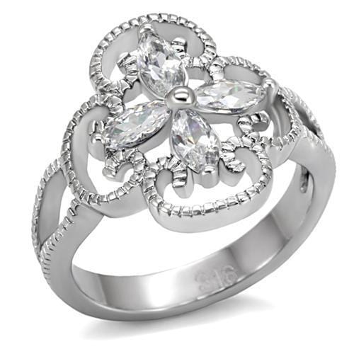 TK078 - High polished (no plating) Stainless Steel Ring with AAA Grade CZ  in Clear - Alamode