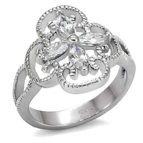 TK078 - High polished (no plating) Stainless Steel Ring with AAA Grade CZ in Clear - Alamode - Flyclothing LLC