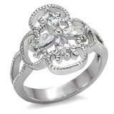 TK078 - High polished (no plating) Stainless Steel Ring with AAA Grade CZ  in Clear - Alamode