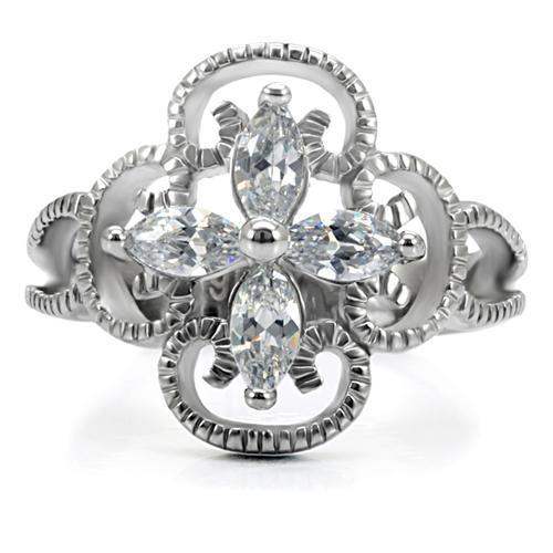 TK078 - High polished (no plating) Stainless Steel Ring with AAA Grade CZ in Clear - Alamode - Flyclothing LLC