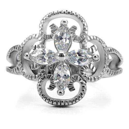 TK078 - High polished (no plating) Stainless Steel Ring with AAA Grade CZ in Clear - Alamode - Flyclothing LLC