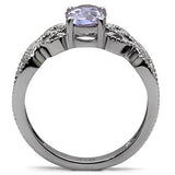 TK079 - High polished (no plating) Stainless Steel Ring with AAA Grade CZ  in Light Amethyst - Alamode