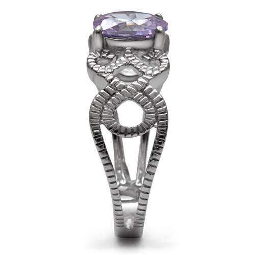 TK079 - High polished (no plating) Stainless Steel Ring with AAA Grade CZ in Light Amethyst - Alamode - Flyclothing LLC