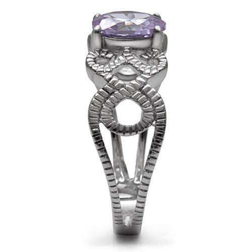 TK079 - High polished (no plating) Stainless Steel Ring with AAA Grade CZ in Light Amethyst - Alamode - Flyclothing LLC
