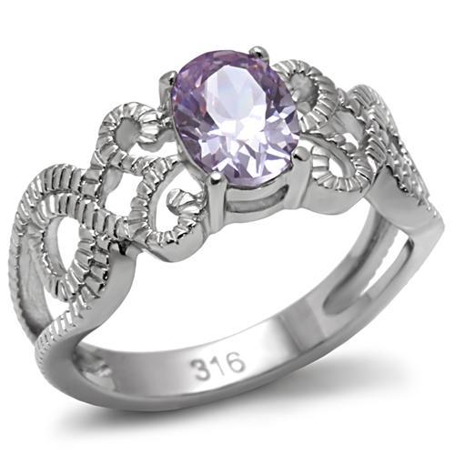 TK079 - High polished (no plating) Stainless Steel Ring with AAA Grade CZ  in Light Amethyst - Alamode