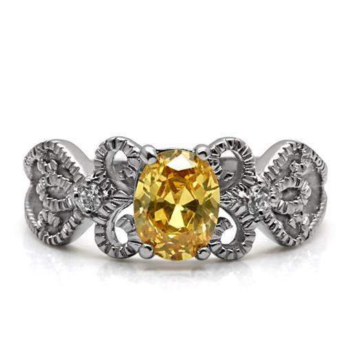 TK080 - High polished (no plating) Stainless Steel Ring with AAA Grade CZ in Champagne - Alamode - Flyclothing LLC