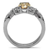 TK080 - High polished (no plating) Stainless Steel Ring with AAA Grade CZ  in Champagne - Alamode