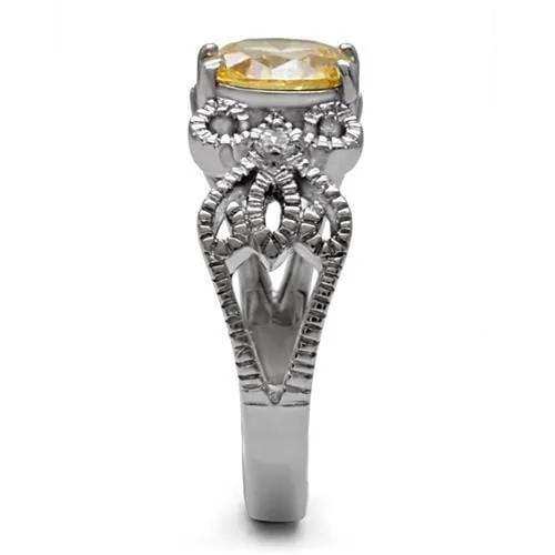 TK080 - High polished (no plating) Stainless Steel Ring with AAA Grade CZ in Champagne - Alamode - Flyclothing LLC