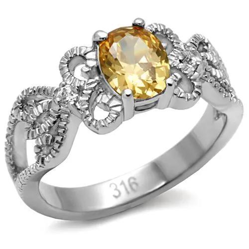 TK080 - High polished (no plating) Stainless Steel Ring with AAA Grade CZ  in Champagne - Alamode