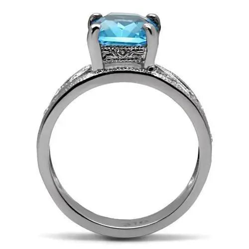 TK081 - High polished (no plating) Stainless Steel Ring with Synthetic Synthetic Glass in Sea Blue - Alamode - Flyclothing LLC