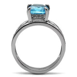 TK081 - High polished (no plating) Stainless Steel Ring with Synthetic Synthetic Glass in Sea Blue - Alamode - Flyclothing LLC