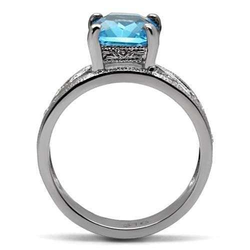 TK081 - High polished (no plating) Stainless Steel Ring with Synthetic Synthetic Glass in Sea Blue - Alamode - Flyclothing LLC