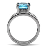 TK081 - High polished (no plating) Stainless Steel Ring with Synthetic Synthetic Glass in Sea Blue - Alamode