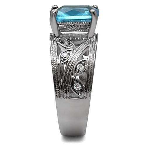TK081 - High polished (no plating) Stainless Steel Ring with Synthetic Synthetic Glass in Sea Blue - Alamode - Flyclothing LLC