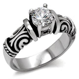 TK082 - High polished (no plating) Stainless Steel Ring with AAA Grade CZ  in Clear