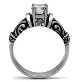TK082 - High polished (no plating) Stainless Steel Ring with AAA Grade CZ  in Clear - Alamode