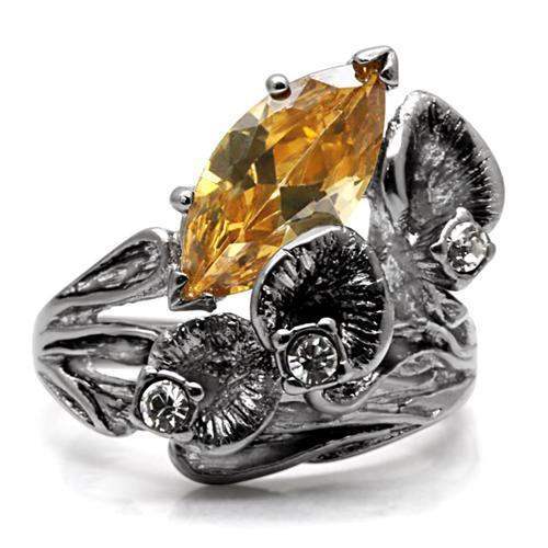 TK083 - High polished (no plating) Stainless Steel Ring with AAA Grade CZ in Champagne - Alamode - Flyclothing LLC