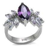 TK085 - High polished (no plating) Stainless Steel Ring with AAA Grade CZ  in Amethyst - Alamode