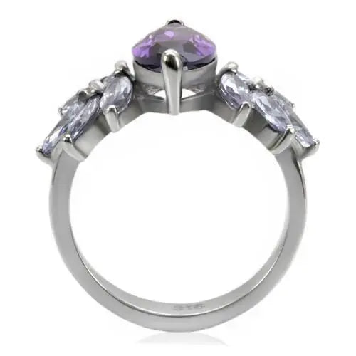 TK085 - High polished (no plating) Stainless Steel Ring with AAA Grade CZ in Amethyst - Alamode - Flyclothing LLC