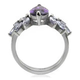 TK085 - High polished (no plating) Stainless Steel Ring with AAA Grade CZ in Amethyst - Alamode - Flyclothing LLC