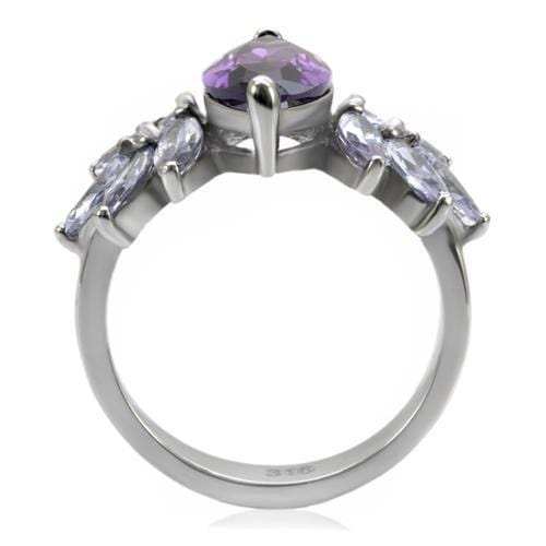 TK085 - High polished (no plating) Stainless Steel Ring with AAA Grade CZ in Amethyst - Alamode - Flyclothing LLC