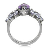 TK085 - High polished (no plating) Stainless Steel Ring with AAA Grade CZ  in Amethyst - Alamode