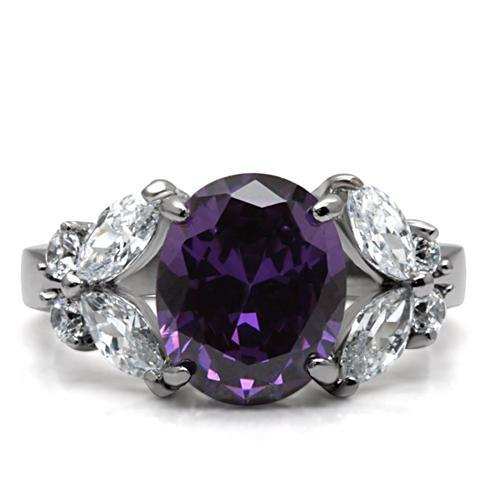 TK086 - High polished (no plating) Stainless Steel Ring with AAA Grade CZ in Amethyst - Alamode - Flyclothing LLC
