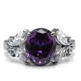TK086 - High polished (no plating) Stainless Steel Ring with AAA Grade CZ  in Amethyst - Alamode