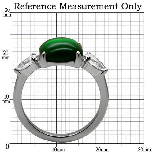 TK087 - High polished (no plating) Stainless Steel Ring with Synthetic Synthetic Glass in Emerald - Alamode - Flyclothing LLC