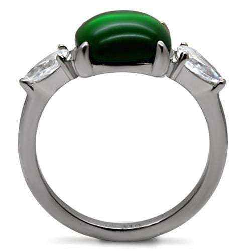 TK087 - High polished (no plating) Stainless Steel Ring with Synthetic Synthetic Glass in Emerald - Alamode - Flyclothing LLC