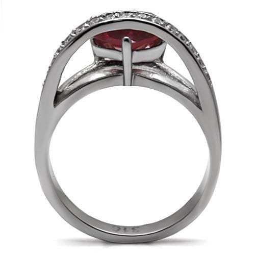 TK089 - High polished (no plating) Stainless Steel Ring with AAA Grade CZ in Ruby - Alamode - Flyclothing LLC