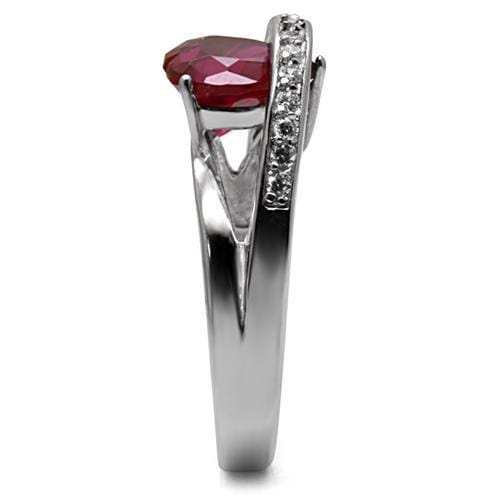 TK089 - High polished (no plating) Stainless Steel Ring with AAA Grade CZ in Ruby - Alamode - Flyclothing LLC