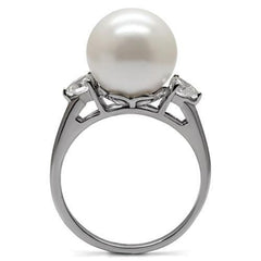 TK090 - High polished (no plating) Stainless Steel Ring with Synthetic Pearl in Aurora Borealis (Rainbow Effect)